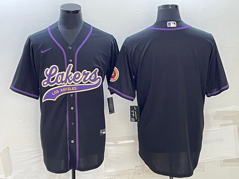 Men's Los Angeles Lakers Blank Black Cool Base Stitched Baseball Jersey Men's Los Angeles Lakers Blank Black Cool Base Stitched Baseball Jersey